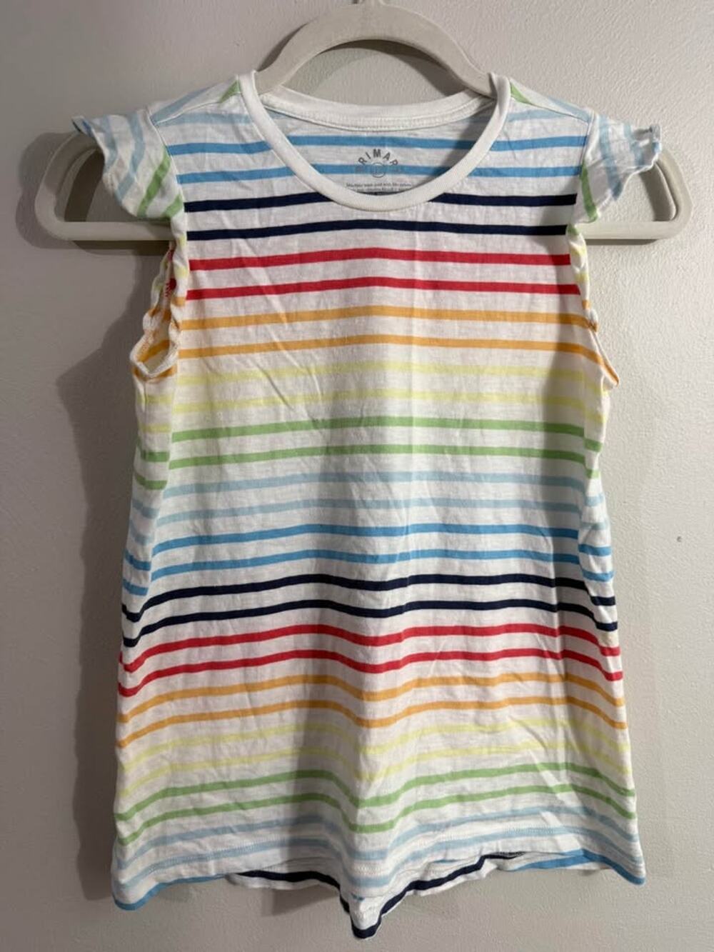 Primary Girls Size 12 Rainbow Striped Flutter Sleeve Top